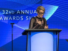 Sarah Paulson, accepts the award for Individual Achievement in Drama for "The People vs. O.J. Simpson" at the 32nd Annual Television Critics Association Awards Show at the Beverly Hilton on Saturday, Aug. 6, 2016, in Beverly Hills, Calif. (Photo by Willy Sanjuan/Invision/AP)