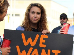 A protestor outside of the Wesley Hallam murder trial in Sault Ste. Marie, Ont., on July 28, 2016.(CHARLIE PINKERTON/SPECIAL TO THE SAULT STAR/POSTMEDIA NETWORK)