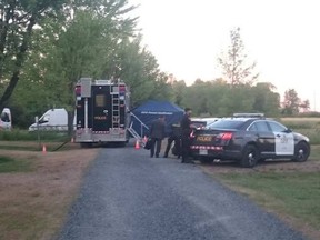 Ontario Provincial Police began a homicide investigation Sunday after what was initially reported as a suspicious death in the Last Duel Park campground. (AIDAN COX / POSTMEDIA)