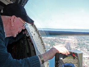(Charlie Pinkerton/Special to The Sault Star)
Second World War veteran, Frank Neilson, aboard the Sentimental Journey, a restored Boeing B-17, on Monday. It was his first time flying in a military aircraft since 1945.