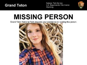 Missing poster for Ohio teen Fauna Jackson, who was found safe after disappearing during a trip to Grand Teton Nation Park in Wyoming. (Grand Teton National Park/HO)