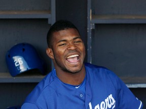 Dodgers outfielder Yasiel Puig has found the party in the Pacific Coast League. Days after a demotion to the minors, the unpredictable Dodgers outfielder posted videos to his Snapchat account Monday night of him partying with his new Triple-A teammates. (Ross D. Franklin/AP Photo/Files)