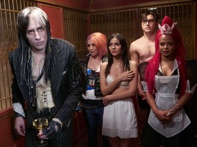 The cast of Fox's rebooted Rocky Horror Picture Show: L-R:  Reeve Carne, Annaleigh Ashford, Victoria Justice, Ryan McCartan and Christina Milian. (Steve Wilkie/FOX)