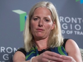 Federal Minister of Environment and Climate Change Catherine McKenna participates in a discussion with Bank of England governor Mark Carney in Toronto on Friday, July 15, 2016. (THE CANADIAN PRESS/Chris Young)