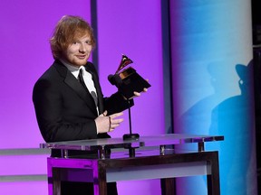 Singer-songwriter Ed Sheeran accepts the Grammy Award for Best Pop Solo Performance, for 'Thinking Out Loud,' onstage during the GRAMMY Pre-Telecast at The 58th GRAMMY Awards at Microsoft Theater on February 15, 2016 in Los Angeles, California. (Photo by Kevork Djansezian/Getty Images)
