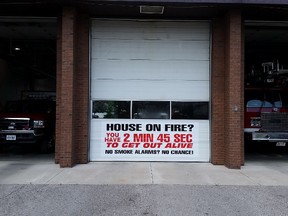 St. Thomas' fire hall is trying out a new look, a sign to raise awareness about just how little time it takes for a fire to spread throughout a home. They're encouraging everyone to check their smoke alarms regularly and have an escape route and meeting location planned just in case. 
(Contributed photo/St. Thomas Fire Department)