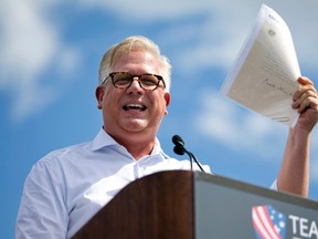 In this Wednesday Sept. 9, 2015, file photo, radio host Glenn Beck speaks during a Tea Party rally against the Iran deal on the West Lawn of the Capitol in Washington. (AP Photo/Jacquelyn Martin, File)