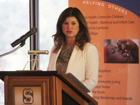 Rona Ambrose visited Sarnia Wednesday, saying it's important for Canada to aggressively champion free trade. The interim leader of the Conservative Party of Canada spoke at the Sarnia Golf and Curling Club. (Tyler Kula/Sarnia Observer/Postmedia Network)