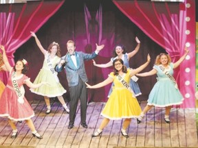 Melanie Paiement, Jackie English, Kristen Pottle, Michael Vanhevel, Jennifer Walls, Amelia Welcher and Moulan Bourke perform 
in the Victoria Playhouse Petrolia production of Little Miss County Fair. (Diane ODell/Special to Postmedia News)