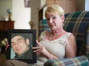 Sandra Hallam poses for a portrait in Sault Ste. Marie, Ont., on Thursday, August 4, 2016. A northern Ontario woman finally has the last of her son's remains more than five years after he was fatally stabbed, decapitated and dismembered. THE CANADIAN PRESS/Kenneth Armstrong