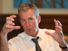 Manitoba Premier Brian Pallister reflects on his first 100 days in office during an interview in Winnipeg, Man. Tuesday August 09, 2016.