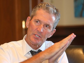 Manitoba Premier Brian Pallister reflects on his first 100 days in office during an interview in Winnipeg, Man. Tuesday August 09, 2016.