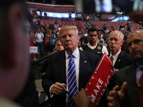 Republican presidential nominee Donald Trump greets people during his campaign event at the BB&T Center on August 10, 2016 in Fort Lauderdale, Florida.  (Joe Raedle/Getty Images)