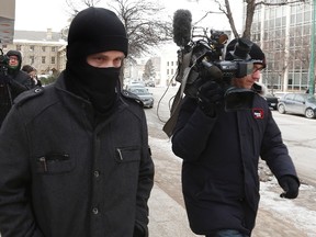 Aaron Driver leaves the Law Courts in Winnipeg, Tuesday, February 2, 2016. THE CANADIAN PRESS/John Woods