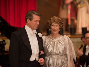 This image released by Paramount Pictures shows  Hugh Grant as St Clair Bayfield, left, and Meryl Streep as Florence Foster Jenkins in, "Florence Foster Jenkins." (Nick Wall/Paramount Pictures, Pathé and BBC Films)