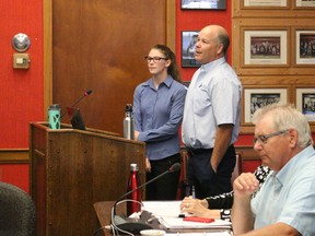 BRUCE BELL/THE INTELLIGENCER
Christine McClure (left), a water resources manager, and Mark Boone, a hydrogeologist, both with Quinte Conservation Authority, speak while commissioner of engineering, development and works Robert McAuley listens.