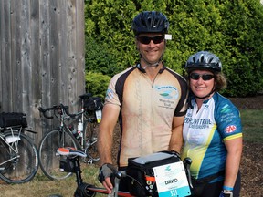 David Werezak, Ruth Werezak and the Great Waterfront Trail Adventure stopped at the Camlachie Community Centre on Thursday August 11, 2016 in Sarnia, Ont. The 400-km sight-seeing trip started at Pelee Island Sunday and concluded in Grand Bend Thursday. (Terry Bridge/Sarnia Observer/Postmedia Network)