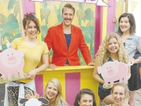 From left, Jackie English, Melanie Paiement, Michael Vanhevel, Jennifer Walls, Moulan Bourke, Kristen Pottle and Amelia Welcher star in Little Miss County Fair, a musical comedy by David Rogers at Victoria Playhouse Petrolia. (Special to Postmedia News)