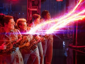 In this image released by Sony Pictures, from left, Melissa McCarthy, Kate McKinnon, Kristen Wiig and Leslie Jones appear in a scene from, "Ghostbusters." (Handout photo)