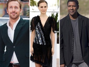 From left to right: Ryan Gosling, Natalie Portman and Denzel Washington. (WENN.COM)