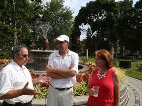 Jason Miller/The Intelligencer
Doug and Donna Paterson talk to Coun. Garnet Thompson during the official opening of the refurbished Corby Park. Paterson told those in attendance his great-great-grandfather, Henry Corby, would be pleased with the facelift.