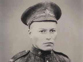 John Chookomolin, spelled Jakomolin in his war records, at the age of 22 when he left Attawapiskat in 1917.