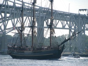 A tall ship is pictured here sailing underneath the Blue Water Bridge in 2010. Sarnia Mayor Mike Bradley has suggested the city's waterfront could play host to an annual or semi-annual tall ship festival with the support of community organizations. (Sarnia Observer/Postmedia Network)