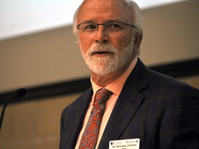 Michael Strong, dean of the Schulich School of Medicine and Dentistry, speaks at the fourth annual See the Line, a symposium focused on concussion research, at Western University in London Ont. August 10, 2016. CHRIS MONTANINI\LONDONER\POSTMEDIA NETWORK