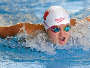 Swimmer Maggie Mac Neil trains at the Canada Summer Games Aquatic Centre. Mac Neil will compete in the Junior Pan Pacific championships in Maui, Hawaii. (MORRIS LAMONT, The London Free Press)