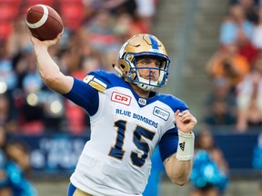 QB Matt Nichols throws a pass against the Argos. (NATHAN DENETTE/Canadian Press)