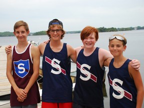 Justin Burke, Joel Lachapelle, Ben Pilon, and Evan Volpini are members of the Sudbury Canoe Club. They competed at the recent Ontario kayak championships in Welland. Laura Young/For The Sudbury Star