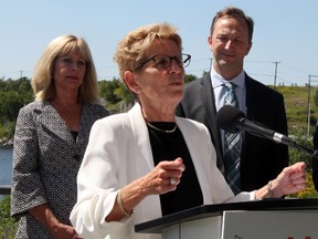 Premier Kathleen Wynne in Kenora on Wednesday, Aug. 10 where she participated in a funding announcement for the Experimental Lake Area and visited with Mayor Dave Canfield and aboriginal leaders. (SHERI LAMB/Daily Miner and News/Postmedia Network)