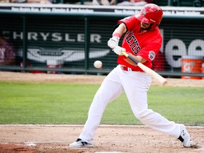 Winnipeg Goldeyes' left fielder Adam Heisler smacked a two-run homer in the fifth inning in a losing cause as the Goldeyes lost 9-4 to the Wichita Wingnuts on Sunday, August 14, 2016 at Shaw Park in Winnipeg.
Dan LeMoal/Winnipeg Goldeyes