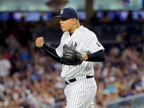 Relief pitcher Dellin Betances of the New York Yankees. After the Yankees traded away Aroldis Chapman and Andrew Miller for prospects, Betances is all that’s left of “No Runs DMC.”  (ELSA/Getty Images files)