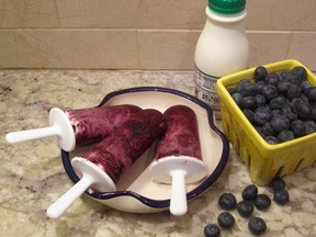 Blueberries and cream ice pops.