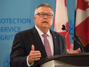 Minister of Public Safety and Emergency Preparedness Ralph Goodale makes a funding announcement during a visit to an immigrant holding centre in Laval, Que., Monday, August 15, 2016. Immigration holding facilities in Vancouver and Laval, Que., will be replaced as part of a $138-million overhaul intended to improve detention conditions for newcomers to Canada. THE CANADIAN PRESS/Graham Hughes