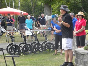 Ernst Kuglin/The Intelligencer
Trenton Memorial Hospital Foundation board chairperson Phil Wild addresses golfers prior to the start of the Golf Classic played Friday at the Timber Ridge Golf Course. The tournament raised about $78,000 for the foundation's Fund the Future Campaign.