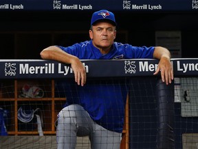 Manager John Gibbons of the Toronto Blue Jays looks on during the fourth inning of his team's game against the New York Yankees at Yankee Stadium on Aug. 15, 2016. (RICH SCHULTZ/Getty Images)