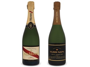 (Left) G.H. Mumm Cordon Rouge Brut Champagne Reims and Mumm Cuvée Napa Brut Prestige California.