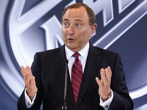 In this June 22, 2016, file photo, NHL Commissioner Gary Bettman speaks during a news conference in Las Vegas. (AP Photo/John Locher, File)