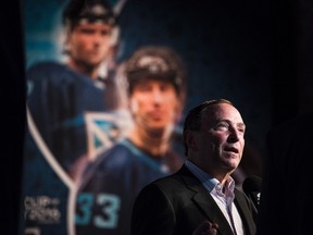 NHL Commissioner Gary Bettman speaks to media during a press conference about the World Cup of Hockey 2016 in Toronto on Wednesday, August 17, 2016. (THE CANADIAN PRESS/Aaron Vincent Elkaim)