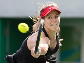 Canada’s Eugenie Bouchard returns a shot against Germany’s Angelique Kerber at the 2016 Summer Olympics, Monday, August 8, 2016 in Rio de Janeiro. (THE CANADIAN PRESS/Ryan Remiorz)