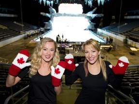 Canadian performers Veronica Smith and Allyson Hornsby can be seen in the upcoming production of Ice Age On Ice at Budweiser Gardens, where the pair are pictured here in London. The downtown arena has been home to the production for a month as they prepared for their tour, which opens with shows this Saturday and Sunday.  (CRAIG GLOVER, The London Free Press)