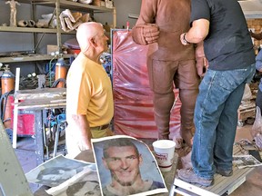 Toronto Maple Leafs legend Dave Keon visits Erik Blome at his studio in Chicago where he's making Keon's statue for Legends Row on Wednesday Aug. 17, 2016. (Lance Hornby/Toronto Sun)