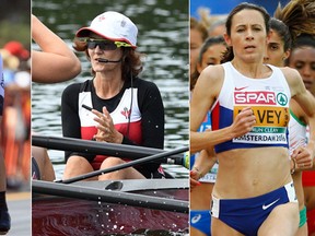 (L to R)  Kristen Armstrong, Lesley Thompson-Willie and Jo Pavey. (Doug Pensinger/Getty Images/AFP THE CANADIAN PRESS/Sean Kilpatrick AP Photo/Matthias Schrader)