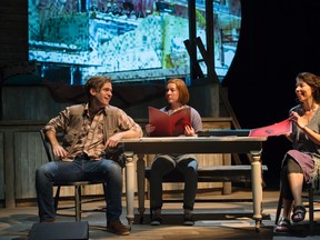 Brett Christopher, left, Emma Tow, centre, and Anita Wittenberg star in In A Blue Moon, being staged at the  Thousand Islands Playhouse.
(David Cooper/Courtesy Thousand Islands Playhouse)