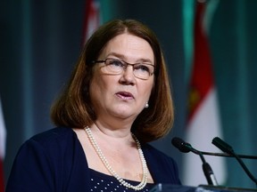 Health Minister Jane Philpott speaks at the HealthCareCAN and the Canadian College of Health Leaders' National Health Leadership Conference in Ottawa on June 6, 2016. (THE CANADIAN PRESS/Sean Kilpatrick)