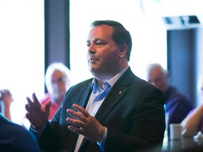 Jason Kenney speaks during a meeting in a bar in Sylvan Lake on Tuesday, August 16, 2016 . Kenney is travelling around the province as he attempts to `unite Alberta?. (Postmedia Network)
