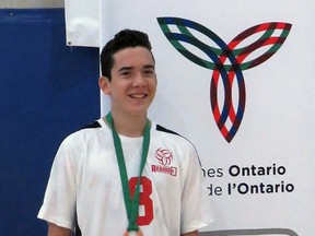 Blake Brand won bronze with his regional team at the Ontario Summer Games in Mississauga. Brand, 14, was the first male athlete from Sarnia to compete in boys' volleyball at the Games. (Handout)