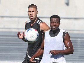 Fury FC’s Danny Mwanga (right) is in his first month with the team after being acquired on loan from the Tampa Bay Rowdies. (Tony Caldwell, Ottawa Sun)